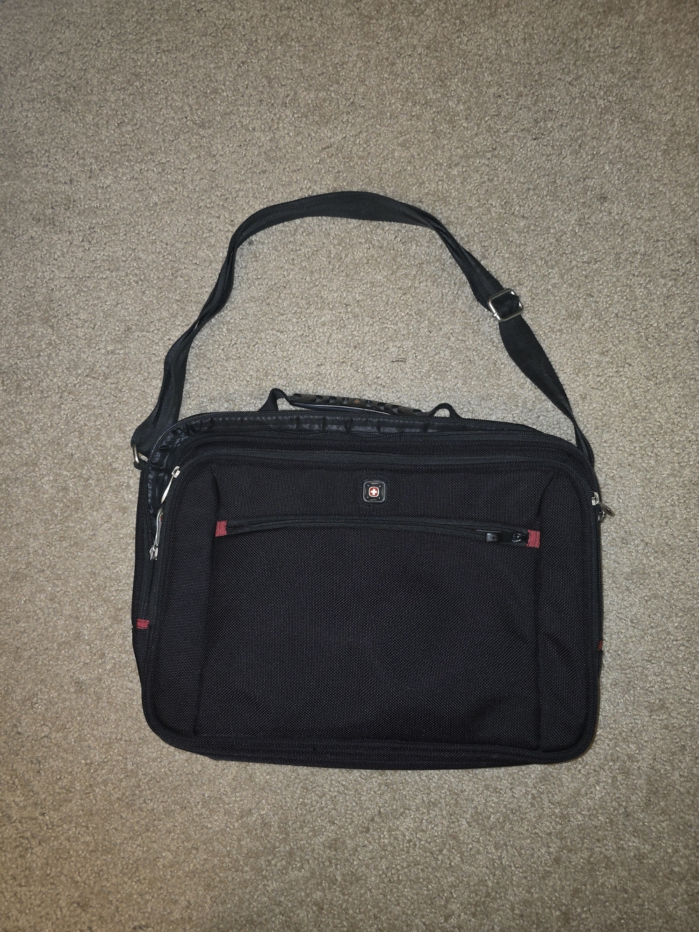 SwissGear Black Laptop Messenger Bag with Red Accents